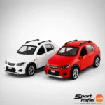 دو عدد ماشین فلزی کوییک چراغ‌ دار به رنگ‌های سفید و قرمز با قابلیت باز شدن درب‌ها و سیستم عقب‌کش
