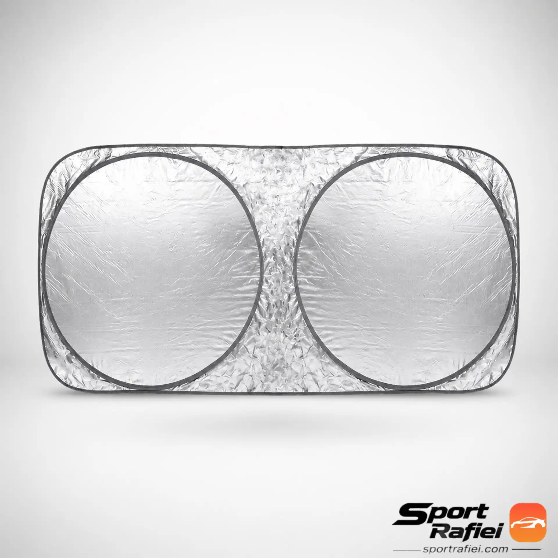 Sportrafiei-14050317840 آفتابگیر عینکی خودرو نقرهای تاشو در حال نصب روی شیشه جلو اتومبیل جهت محافظت در برابر خورشید